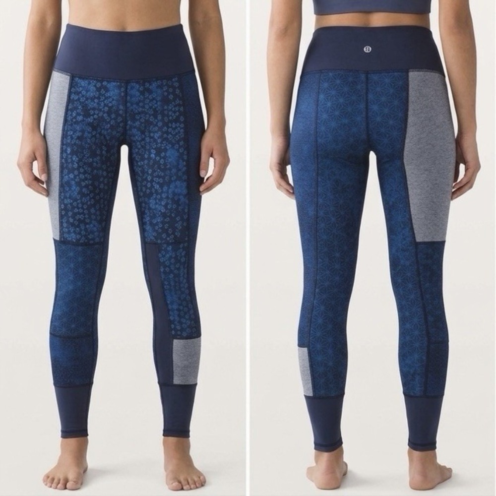 Lululemon Wunder Under Leggings 4 Sashiko Patchwork Blue Geometric Yoga Athletic